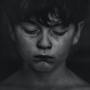 Child cries in Black and White
