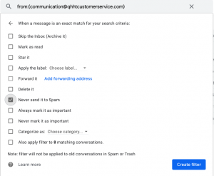 Whitelist Never Send to Spam