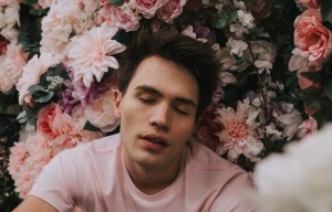 Man Eyes Closed with Flowers