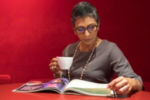 Woman reading a book with Coffee